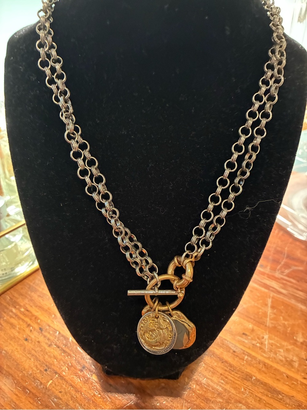 Zara Gold-Tone Double Chain Necklace with Medallion Charms